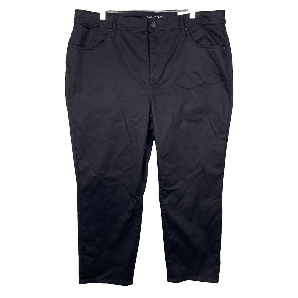 Chico's Sateen Slim Leg Crop Pants XL 3 16 Black Cotton Blend Stretch Staple New